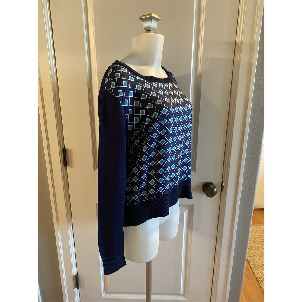 DIANE VON FURSTENBERG Sweater Silk Size M Navy Blue Pullover Classic Preppy - Picture 4 of 16